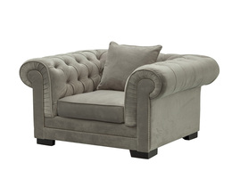 Klasikinis fotelis „Chesterfield“, aksominis, šviesiai pilkas, 118 x 96 x 77 cm