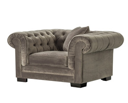 Klasikinis fotelis „Chesterfield“, aksominis, pilkas, 118 x 96 x 77 cm